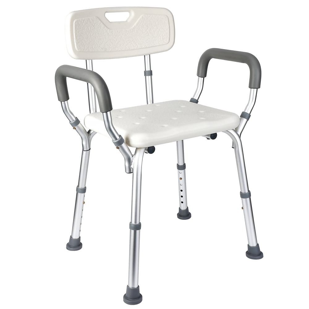 Shower Chair Seat with Padded Armrests and Backrest, Adjustable Height