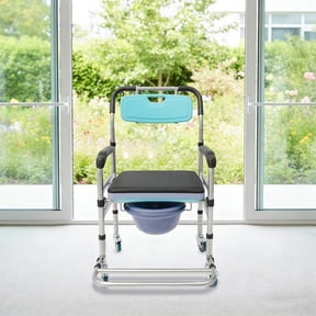 Shower Chair W/Wheels,Toilet Chair for Elderly, Foldable Commode Chair Bathroom