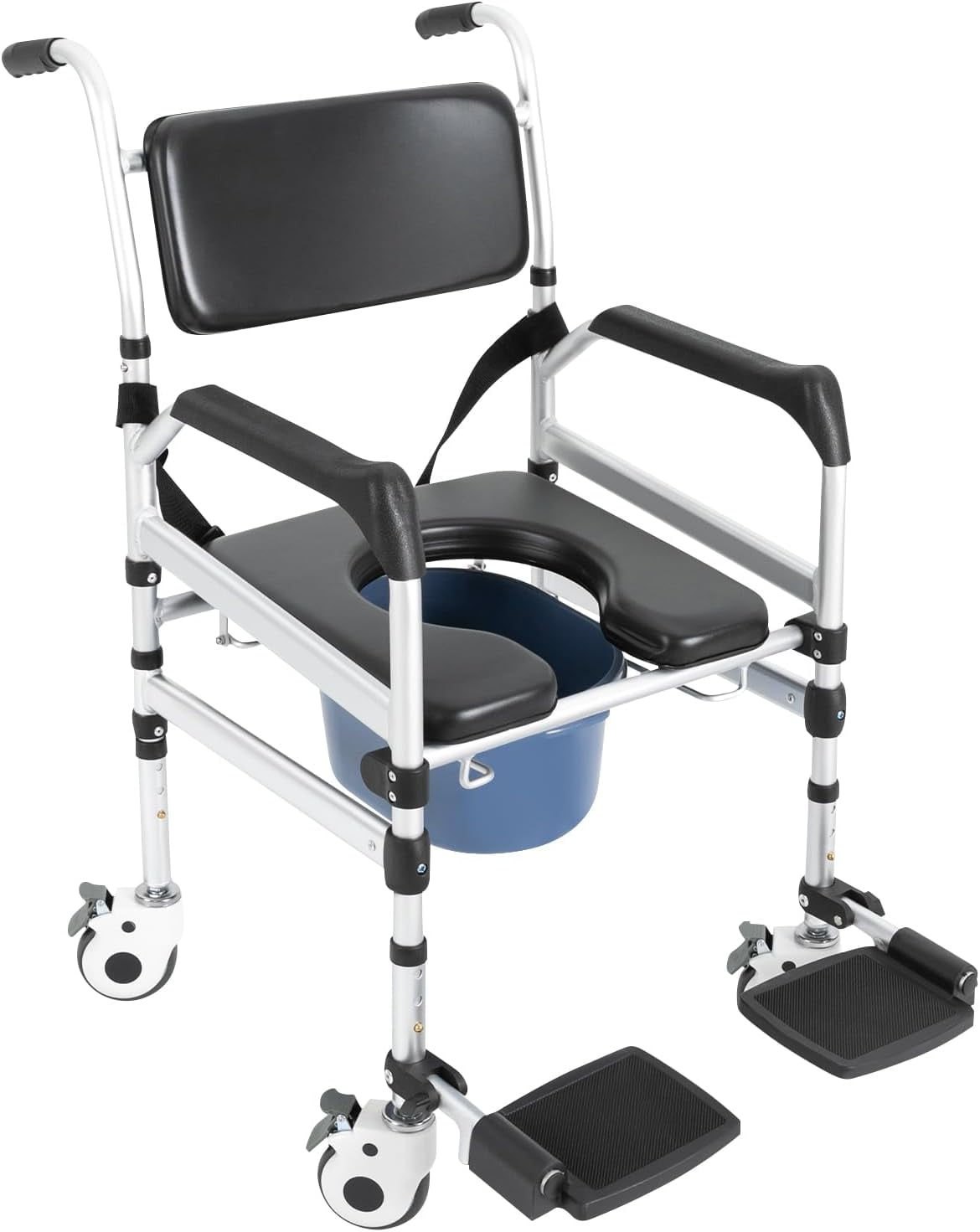Shower Chair with Wheels, 350 lbs Folding Rolling Commode
