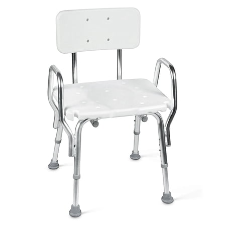 DMI Shower Chair Bath Seat, No‑Tools Aluminum Tub Bench, Adjustable Height, 350 lb Capacity, White