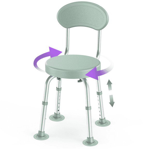 Kekoy Swivel Shower Chair, 360° Rotating Shower Seat with Backrest for Elderly and Disabled, Height Adjustable Tub Bench for Inside Shower Stool & Bath Tub Seat for Narrow Space