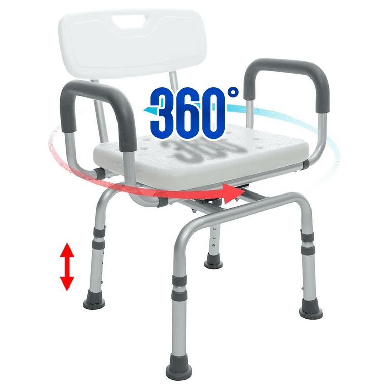 Shower Chair for Inside Shower or Bathtub. Adjustable Lightweight Swivel Chair with Arms and Back for Elderly Seniors Handicap Disabled Adults
