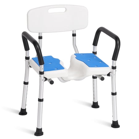 Naipo Shower Chair for Inside Shower with Arms and Back, Anti-Slip Bath Seat with U-Shape Groove Cutout for Private Cleaning