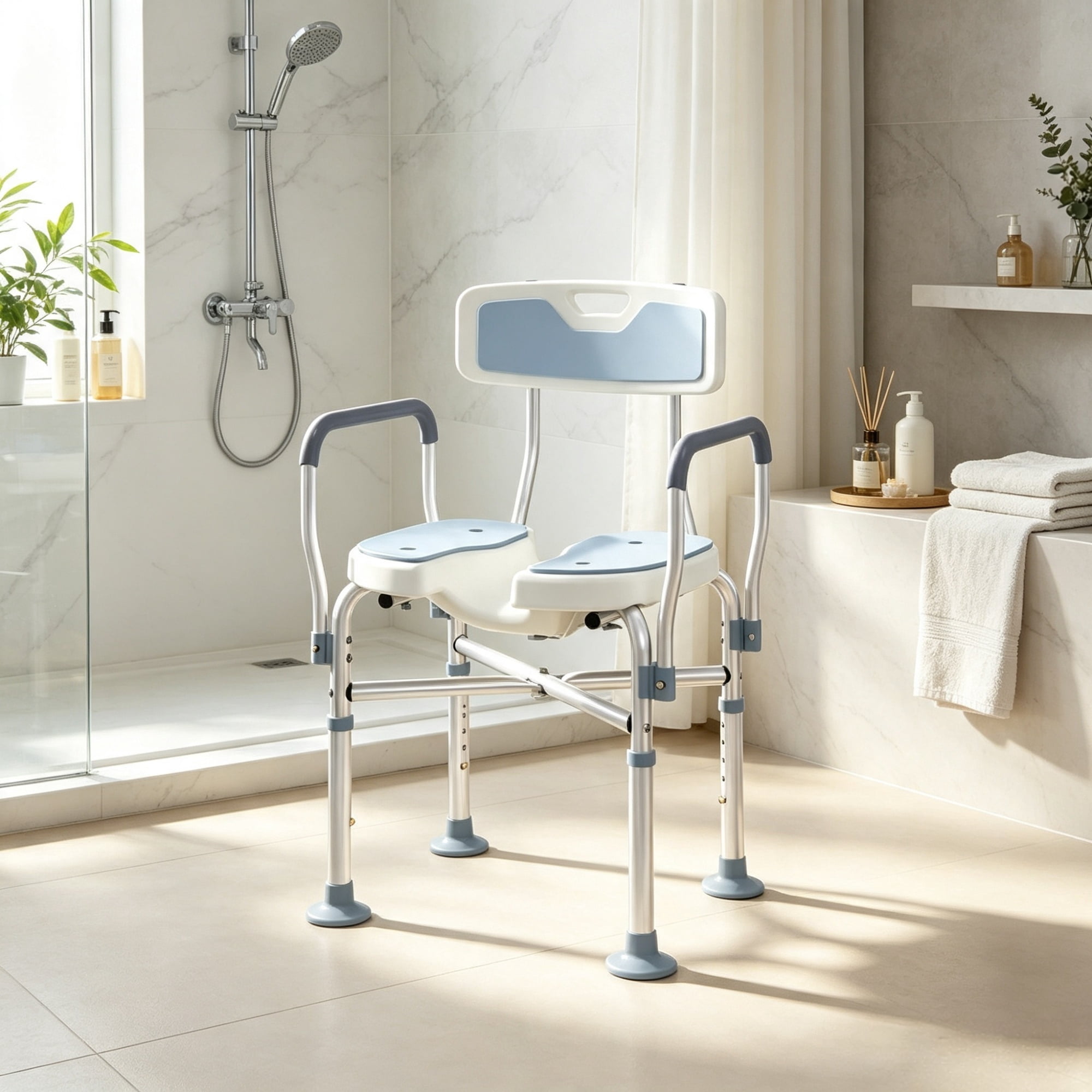 Shower Chair with Adjustable Height and Anti-Slip Seat for Bathroom