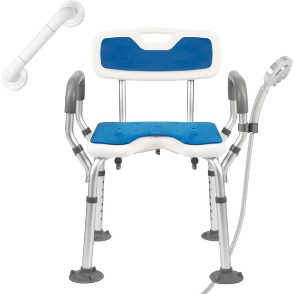 Shower Chair with Arms and Back, 330lbs Heavy Duty Bath Seat with Wall Grab Bar for Inside Shower