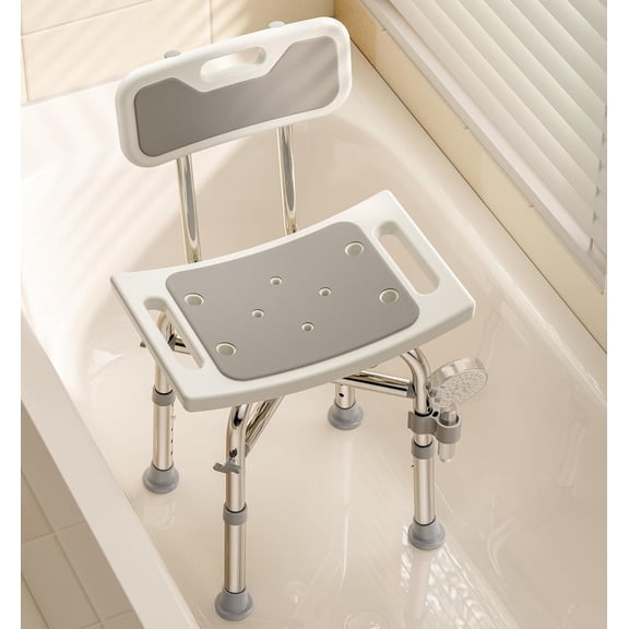 Shower Chair with Back for Elderly and Disabled, Shower Seat Bench Stool, Adjustable Height, 350 lbs Capacity, Rectangular