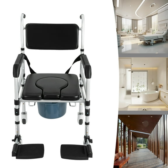 Shower Chair with Wheels, Height Adjustable Shower Chair, Foldable Design, Freestanding