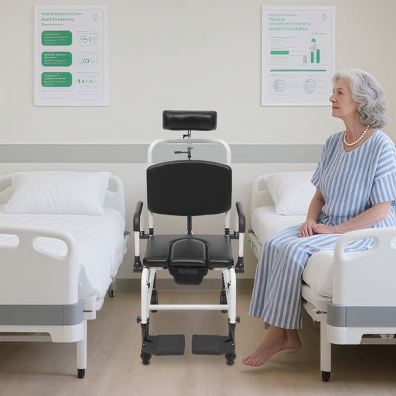 Shower Chair with Wheels, Toilet Wheelchair, Commode Chair with Wheels