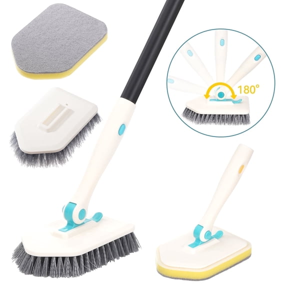 YEERSWAG Tub Scrubber with 50" Long Handle, 2 in 1 Shower Brush for Bathroom with 2 Detachabler Replacement Brush heads.