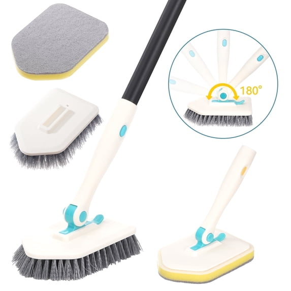 YEERSWAG Tub Scrubber with 50" Long Handle, 2 in 1 Shower Brush for Bathroom with 2 Detachabler Replacement Brush heads.