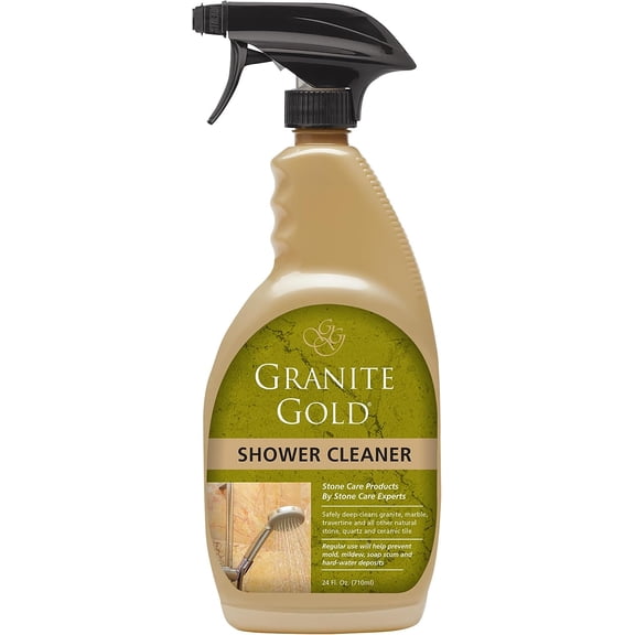 Shower Cleaner Spray for Quartz, Granite, Marble, Ceramic, and Other Stone Tub Surfaces, Made in the USA, 24 Ounces, Gold