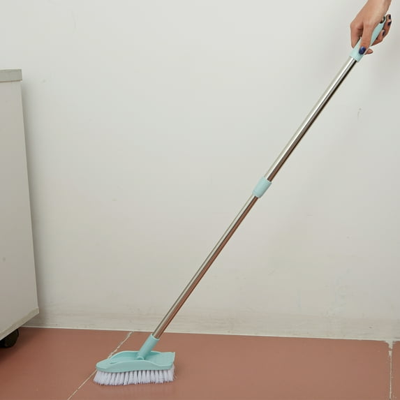 Shower Cleaning Brush with Handles Adjustable Floor Scrubber Brush Stainless Steel Tiles Bathtub Door Window Cleaner Tool