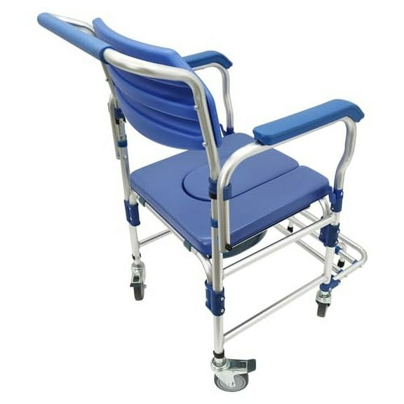 Shower Commode Wheelchair 3 in 1 Toilet Shower Seat Bathroom Rolling Caster Bedside Chair 330LB Waterproof Toilet Chair with Foldable Arms/Detachable Bucket/Brakes Blue