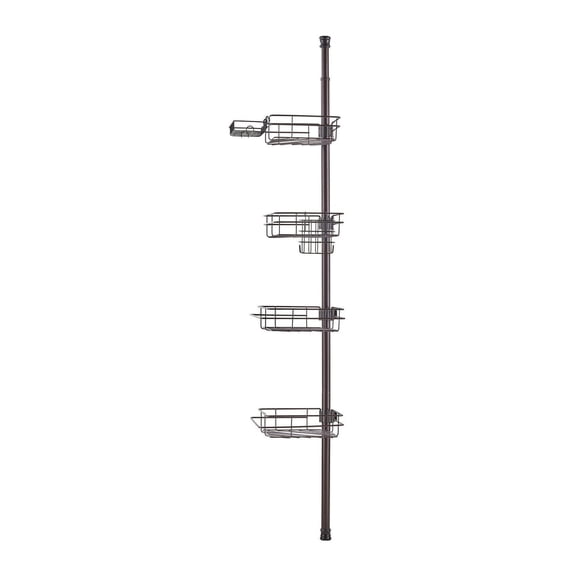 Shower Corner Caddy Tension Pole, 42-114" Adjustable, Bathroom Organizer, Rust-Proof, Heavy Duty, Multi-Functional, Easy Install