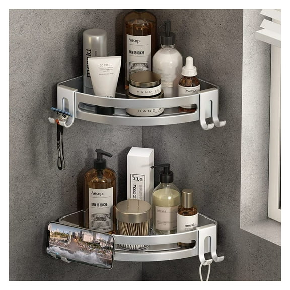 Shower Corner Shelf Caddy 2 Pack, Corner Shower Organizer No Drill, Rust Proof Bathroom Shelf, Shampoo Holder, Silver