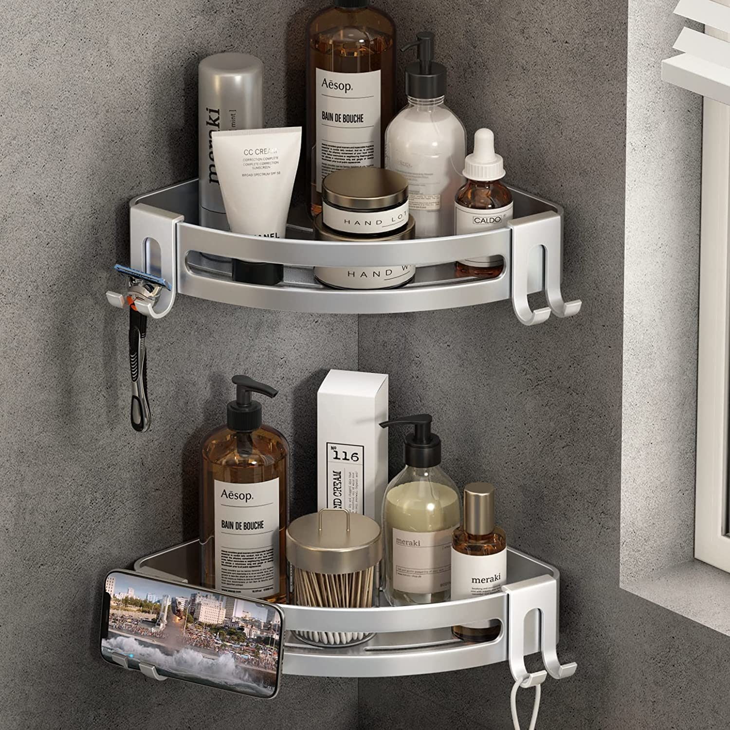 Shower Corner Shelf Caddy 2 Pack shower Organizer Corner No Drill