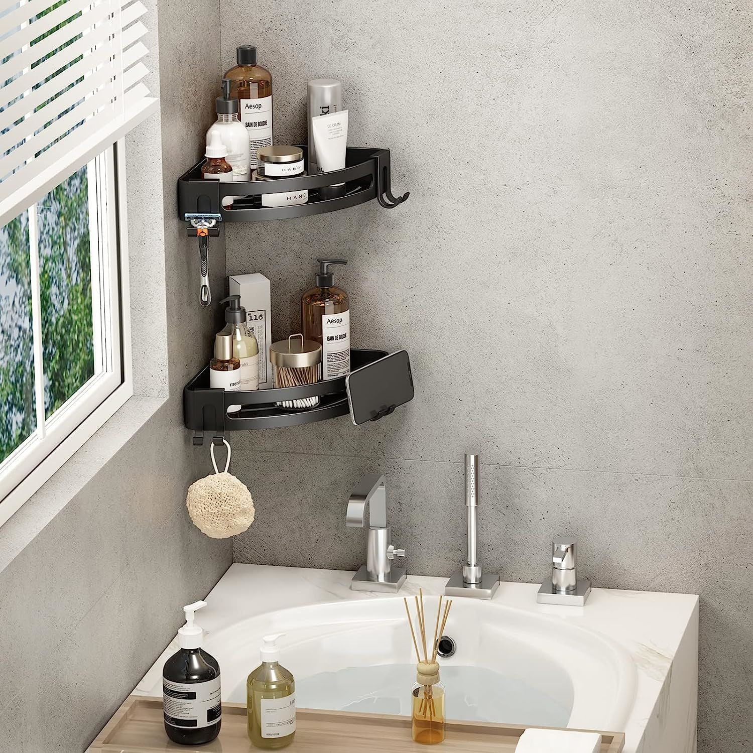  Lovelers Shower Shelves for Inside Shower 2 Pack - Rustproof  Bathroom Corner Shelf for Bath Accessories Storage - Silver Shampoo Holder  for Shower Wall - Adhesive Shower Corner Caddy & Bath