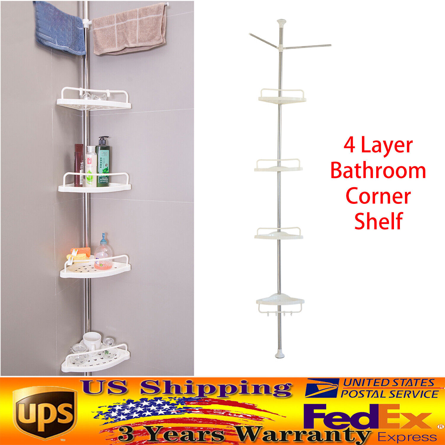 Shower Corner Shelf Height Adjustable 4 Layer Shower Accessories