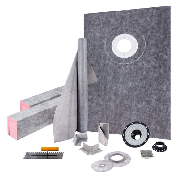 Shower Curb Kit 38x60", Watertight Shower Base with Stainless Steel Grate, 2 Cuttable Curbs & Trowel, DIY Shower Pan Overlay for Bathroom Remodel