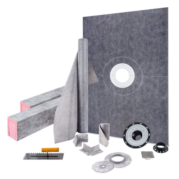 Shower Curb Kit 38x60", Watertight Shower Base with ABS Flange & Stainless Steel Grate, 2 Cuttable Curbs, Membrane & Trowel for Bathroom Remodel