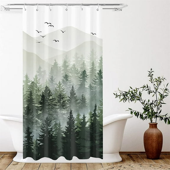 Shower Curtain*1 Green Shower Curtain Set Green White Fabric Shower Curtains Nature Tree Decorative Bathroom Bath Curtain Without Hook Shower Curtain