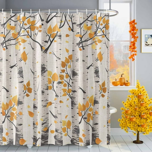 Shower Curtain 36"W x 72"L Brown Leaves Gray Forest Watercolor Fabric Shower Curtains Set with Hooks Water Repellent Bathroom Curtains Machine Washable Bathroom Accessories