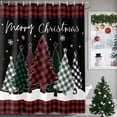 thumbnail image 1 of Shower Curtain 36"W x 72"L Merry Christmas Checkered Xmas Tree Black Red Plaid Fabric Shower Curtains Set with Hooks Water Repellent Bathroom Curtains Machine Washable Bathroom Accessories, 1 of 9