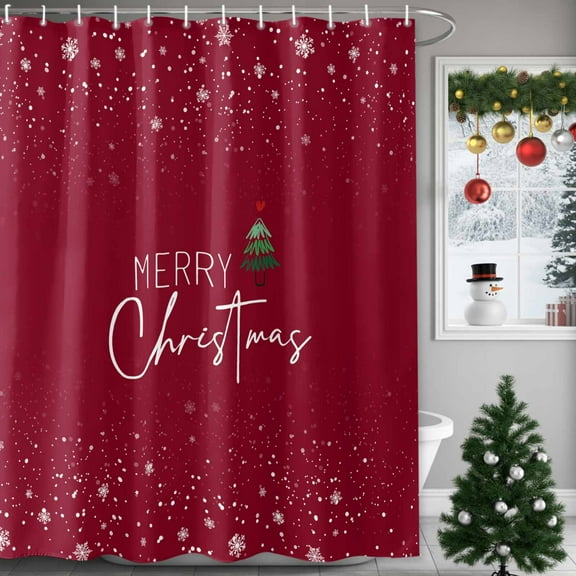 Shower Curtain 36"W x 72"L Merry Christmas Xmas Tree Snowflake Red Fabric Shower Curtains Set with Hooks Water Repellent Bathroom Curtains Machine Washable Bathroom Accessories