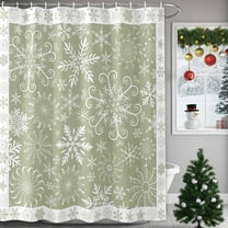 Shower Curtain 36"W x 78"L Christmas Winter Snowflakes Sage Green Art Fabric Shower Curtains Set with Hooks Water Repellent Bathroom Curtains Machine Washable Bathroom Accessories