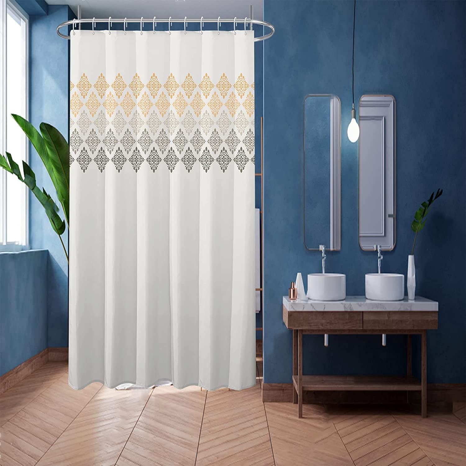 Shower Curtain 36x72Inch stall Narrow Partition Fabric Shower Curtain, Beige Yellow Boho Waterproof Polyester Fabric Shower Curtain for Bathroom, Modern Farmhouse Shower Curtain
