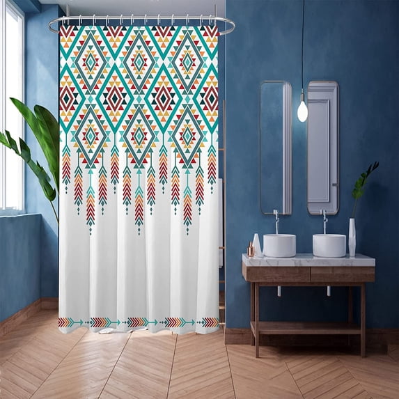 Shower Curtain 36x72Inch stall Narrow Partition Fabric Shower Curtain, Green Geometric Waterproof Polyester Fabric Shower Curtain for Bathroom, Western Shower Curtain