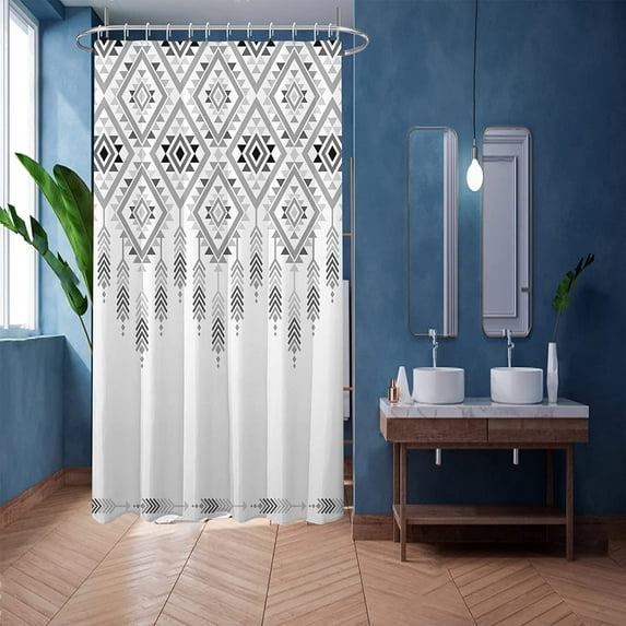 Shower Curtain 36x72Inch stall Narrow Partition Fabric Shower Curtains Set, Grey Tribal Geometric Waterproof Polyester Fabric Shower Curtain for Bathroom, Western Ethnic Shower Curtain