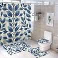 thumbnail image 1 of Shower Curtain 4 Piece Set Modern Bohemian Leaves with Non-Slip Rugs Toilet Lid Cover And Bath Mat Navy Blue Boho Farmhouse Bathroom Shower Set for Bathroom Decor Set 72inch X 72inch, 1 of 8