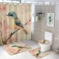 thumbnail image 1 of Shower Curtain 4 Piece Sets Spring Bird with Cherry Blossoms Bath Mat U-Shaped Floor Mat Toilet Lid Oval Rug Watercolor Flowers 12 Hooks for Bathroom Decor 72inch X 72inch, 1 of 8
