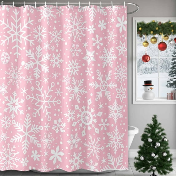 Shower Curtain 48"W x 72"L Winter Abstract Snowflake Pink Texture Fabric Shower Curtains Set with Hooks Water Repellent Bathroom Curtains Machine Washable Bathroom Accessories
