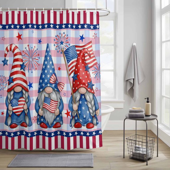 Shower Curtain, 4th of July Patriotic Flag Gnome Waterproof Shower Curtain Set with Hooks for Bathroom Showers,Stalls and Bathtubs,36x72In Stars and Stripes Freedom