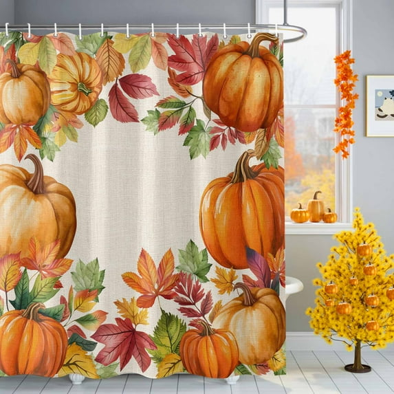 Shower Curtain 54"W x 78"L Autumn Thanksgiving Rustic Pumpkin Fabric Shower Curtains Set with Hooks Water Repellent Bathroom Curtains Machine Washable Bathroom Accessories