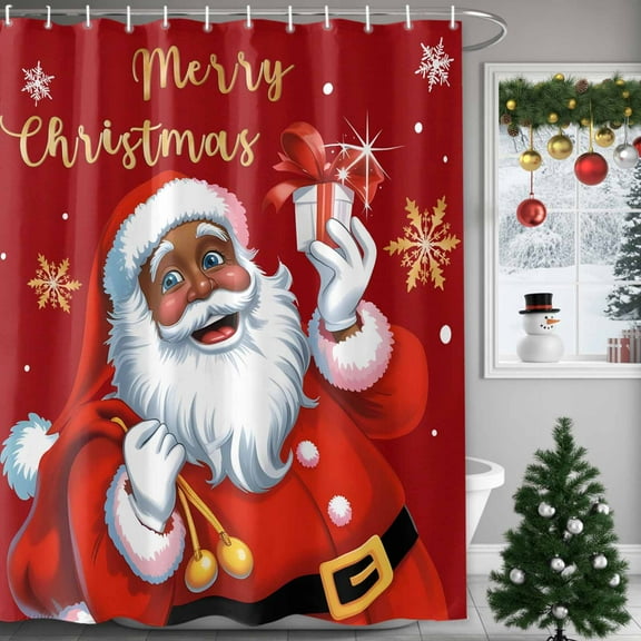 Shower Curtain 60"W x 72"L Christmas Black Santa Claus Red Fabric Shower Curtains Set with Hooks Water Repellent Bathroom Curtains Machine Washable Bathroom Accessories