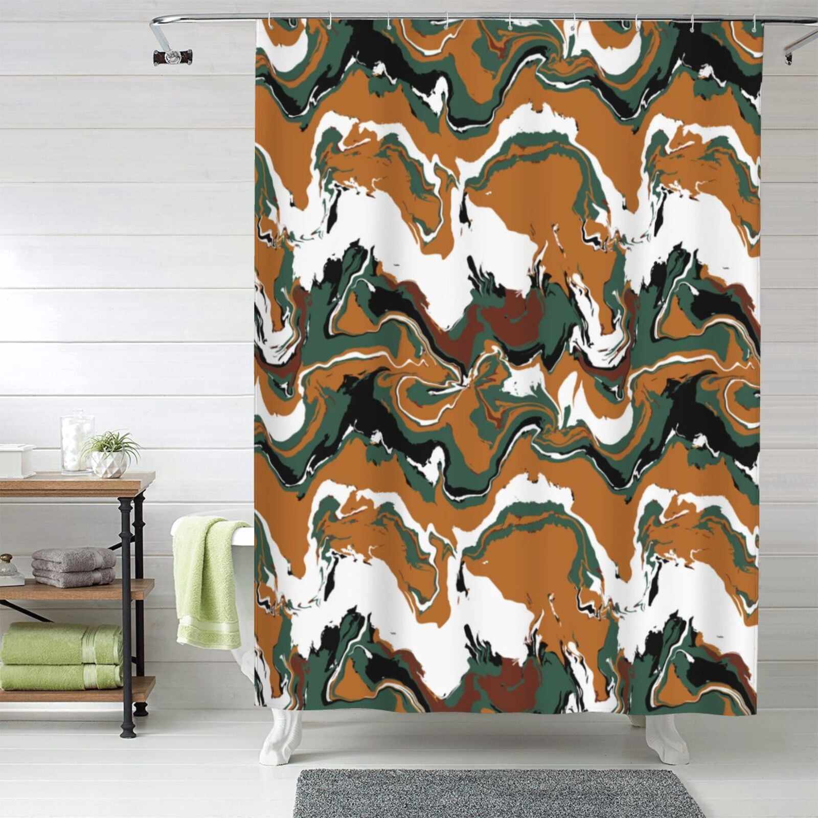 Shower Curtain 60 x 72 inch - Orange Green Camouflage Waterproof Shower ...