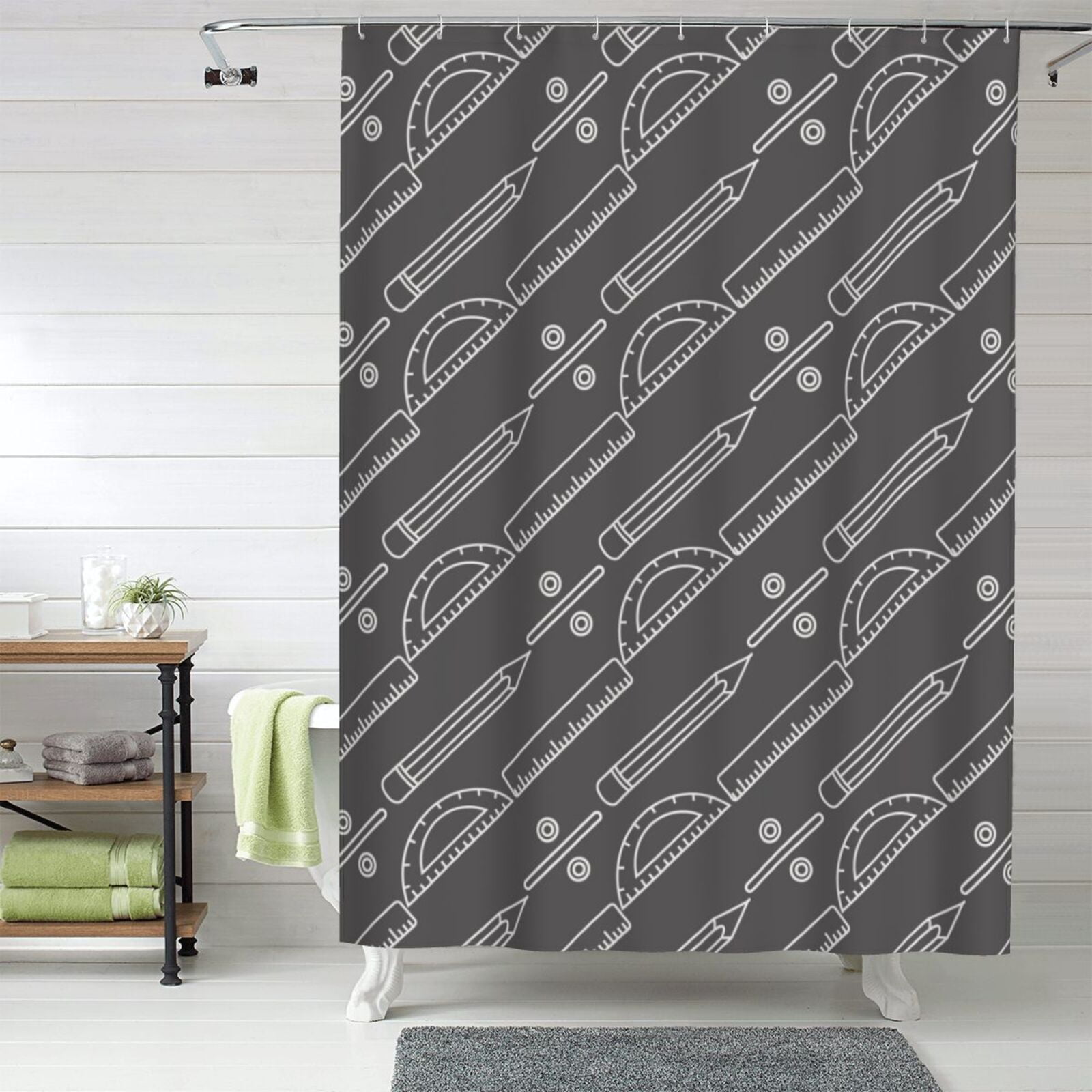 Shower Curtain 60 x 72 inch - ruler pencil Math Print Waterproof Shower ...
