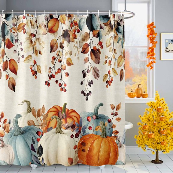 Shower Curtain 66"W x 72"L Vintage Autumn Thanksgiving Pumpkins Leaves Fabric Shower Curtains Set with Hooks Water Repellent Bathroom Curtains Machine Washable Bathroom Accessories