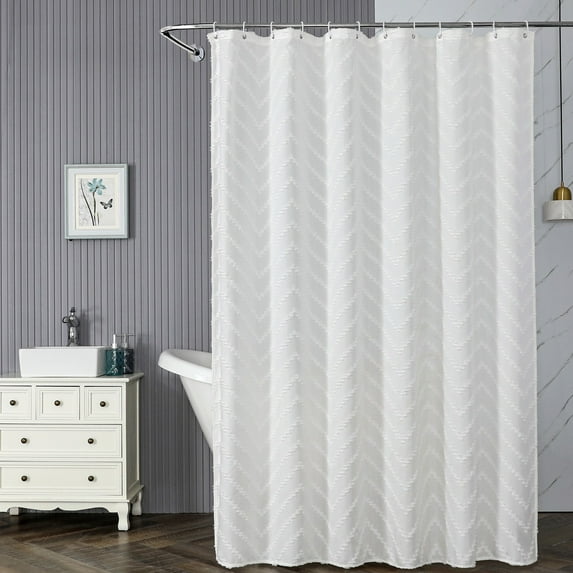 Shower Curtain 70.9x70.9in Polyester Waterproof White Reinforced Metal Holes Large Coverage Quick Dry with 12 Hooks for Hotel Bathroom Bathtub Easy Install