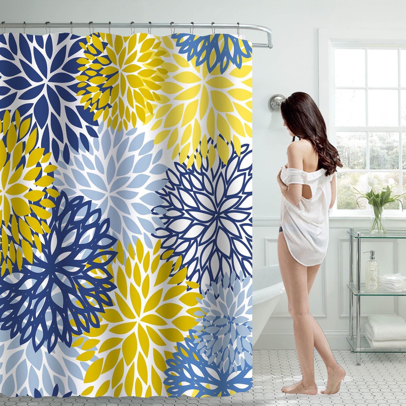 Shower Curtain 70X70 Inch with 12 Plastic Hooks Waterproof Shower ...