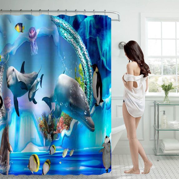 Shower Curtain 70x70 Inch With 12 Plastic Hooks Waterproof Shower Curtain Bathroom Heavy Side Shower Curtain Machine Washable Quick Dry Polyester Shower Curtain,Blue,Chun Yafang