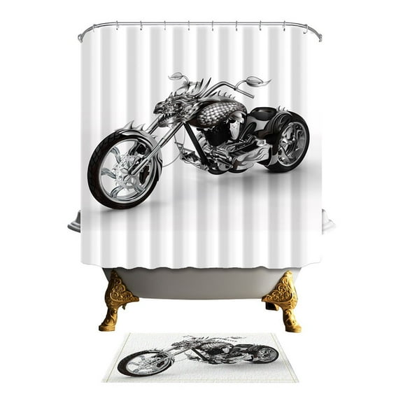 Shower Curtain 71x71 Inch and Matching Mat Set - Mildewproof Waterproof Polyester Fabric - Digital Printing - With 12 Hooks Accessories Bathroom - Cool Style
