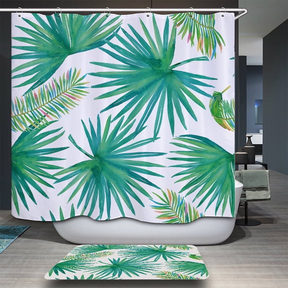 Shower Curtain 71x71 Inch and Matching Mat Set - Mildewproof Waterproof Polyester Fabric - Digital Printing - With 12 Hooks Accessories Bathroom - Scenery Theme