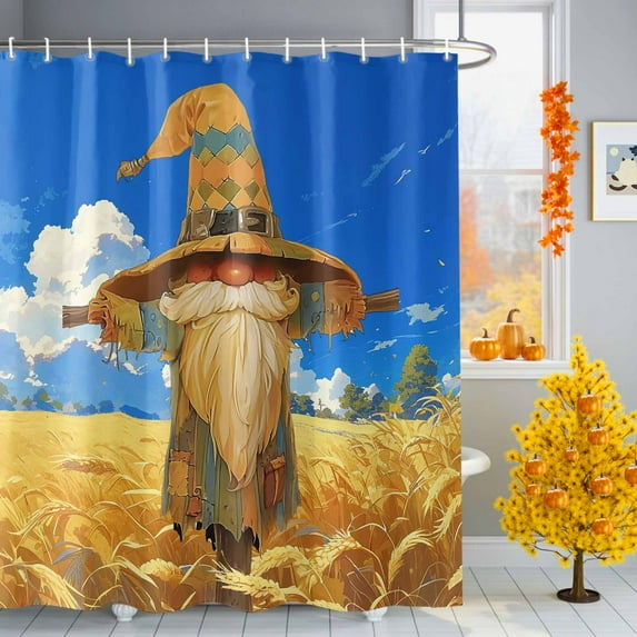 Shower Curtain 72"W x 72"L Fall Scarecrow Gnome Cornfield Fabric Shower Curtains Set with Hooks Water Repellent Bathroom Curtains Machine Washable Bathroom Accessories