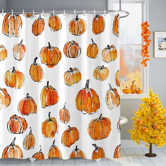 Shower Curtain 72"W x 72"L Fall Thanksgiving Dark Orange Pumpkin Pattern Fabric Shower Curtains Set with Hooks Water Repellent Bathroom Curtains Machine Washable Bathroom Accessories