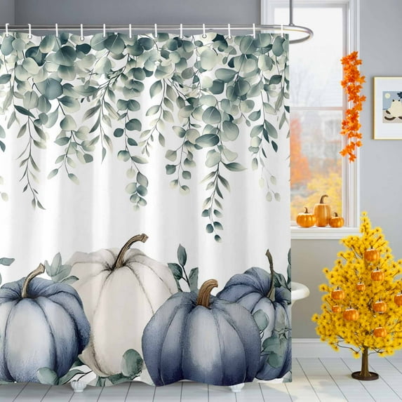 Shower Curtain 72"W x 72"L Fall Thanksgiving Pumpkins Rustic Leaves Fabric Shower Curtains Set with Hooks Water Repellent Bathroom Curtains Machine Washable Bathroom Accessories