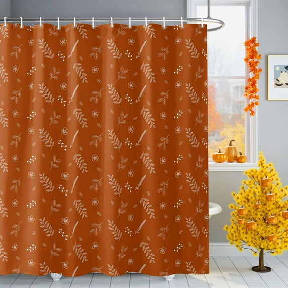 Shower Curtain 72"W x 72"L Thanksgiving Autumn Leaf Floral Pattern Orange Fabric Shower Curtains Set with Hooks Water Repellent Bathroom Curtains Machine Washable Bathroom Accessories